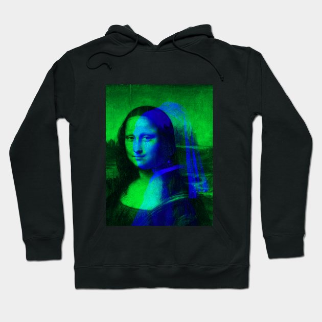 Mona Lisa with a Pearl Earring Interactive Green&Blue Filter By Red&Blue Hoodie by RedAndBlue